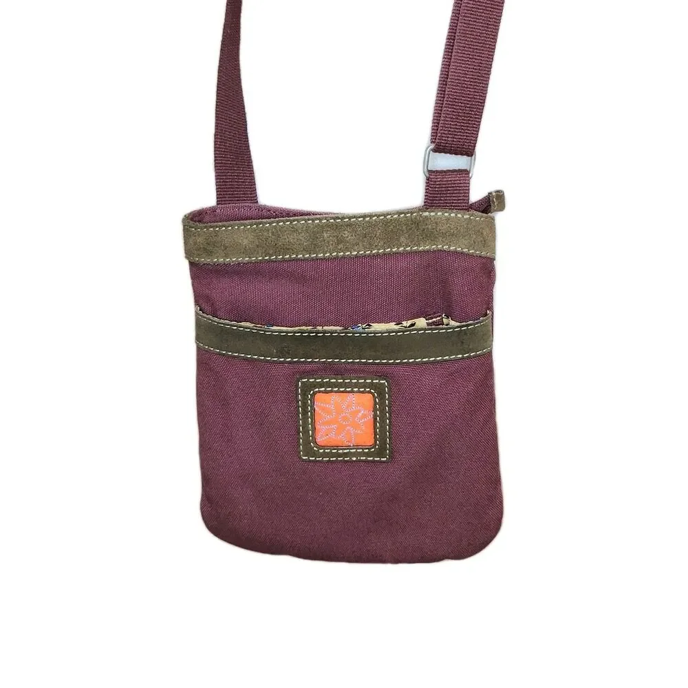 Vintage Y2K Sherpani Clover Canvas Suede Crossbody Bag Plum Bohemian Travel
